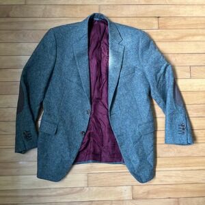 Men's Tweed Sport Coat Blazer - Gray with Burgundy Lining